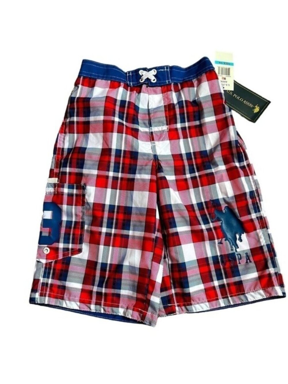 NWT U.S. Polo Assn. Red Plaid Swim Trunks Boys 5/6 MSRP $45